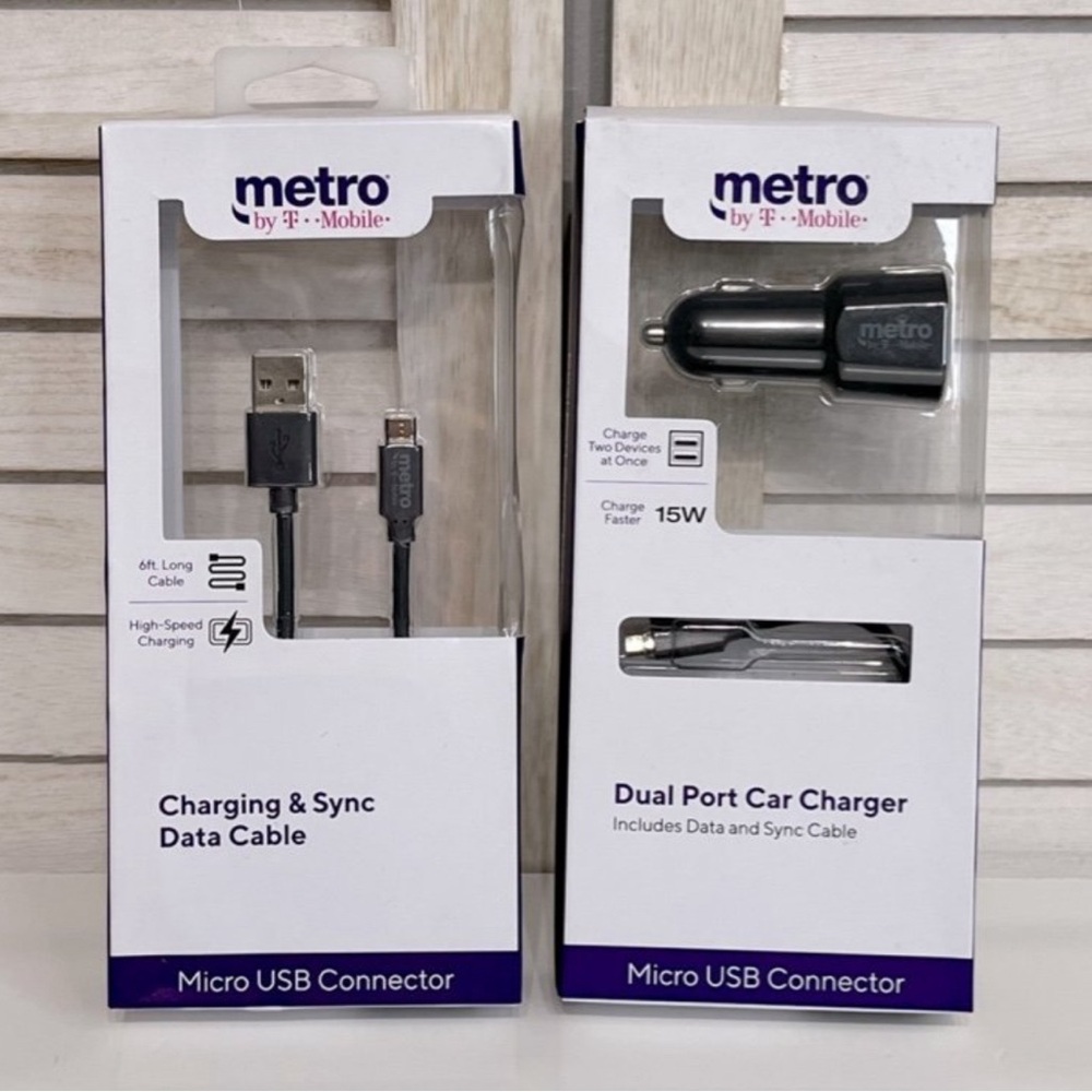 NIB Metro by T-Mobile Dual Port Car Charger & 2 Charging Cables PRICE FIRM
